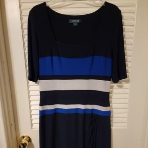 Ralph Lauren dress, navy with accents, square neckline, size 12